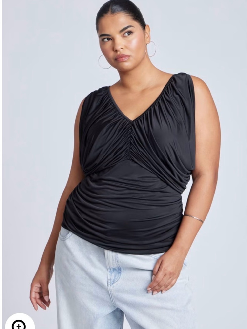 Eloquii Black V-Neck Ruched Sleeveless Camisole